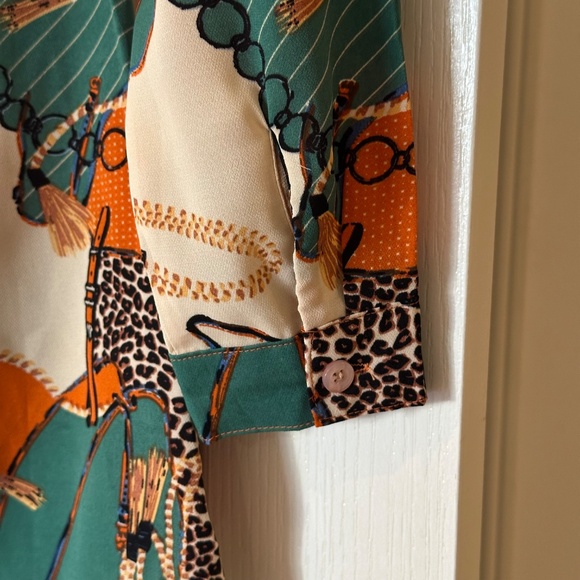 Boohoo - Green/Orange - Satin Chain Print Twist Shift Dress - UK 6/US 2 - NWT - Picture 8 of 12